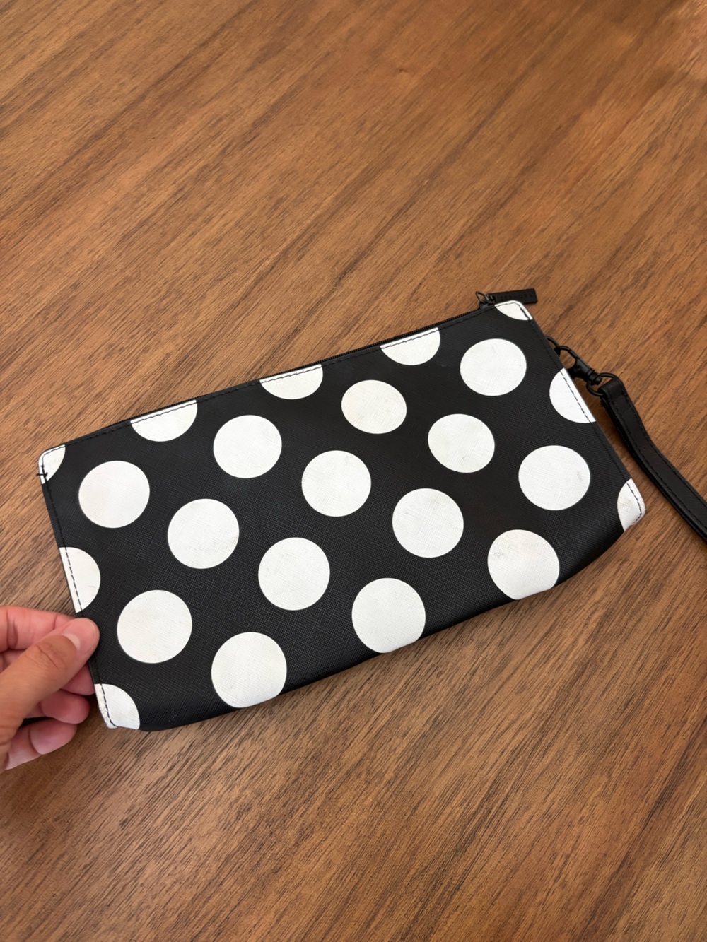 Black Wristlet Clutch with White Polka Dots